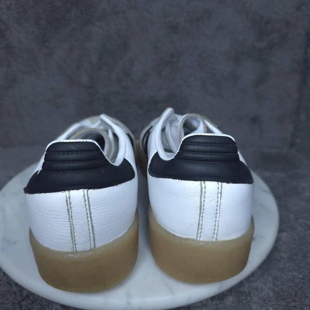 Adidas Samba Shoes Mens Size 8.5 White Black Leather Gum Sole Soccer Sneakers